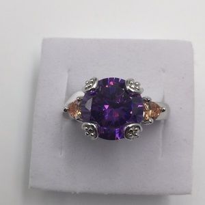 5 CARAT AAA PURPLE AMETHYST WHITE GOLD PLATED RING